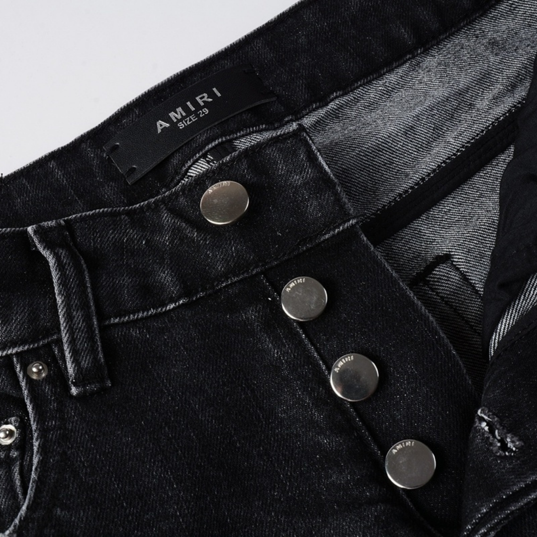 Amr Staggered Black Jeans