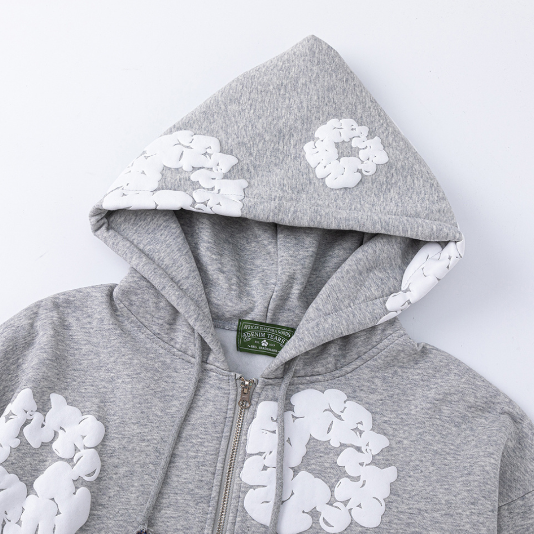 Sweat à capuche zippé en denim