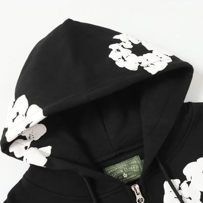 Sweat à capuche zippé en denim