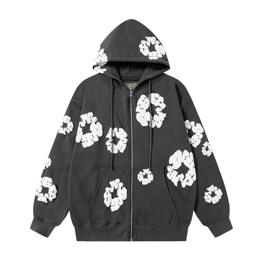 Sweat à capuche zippé en denim