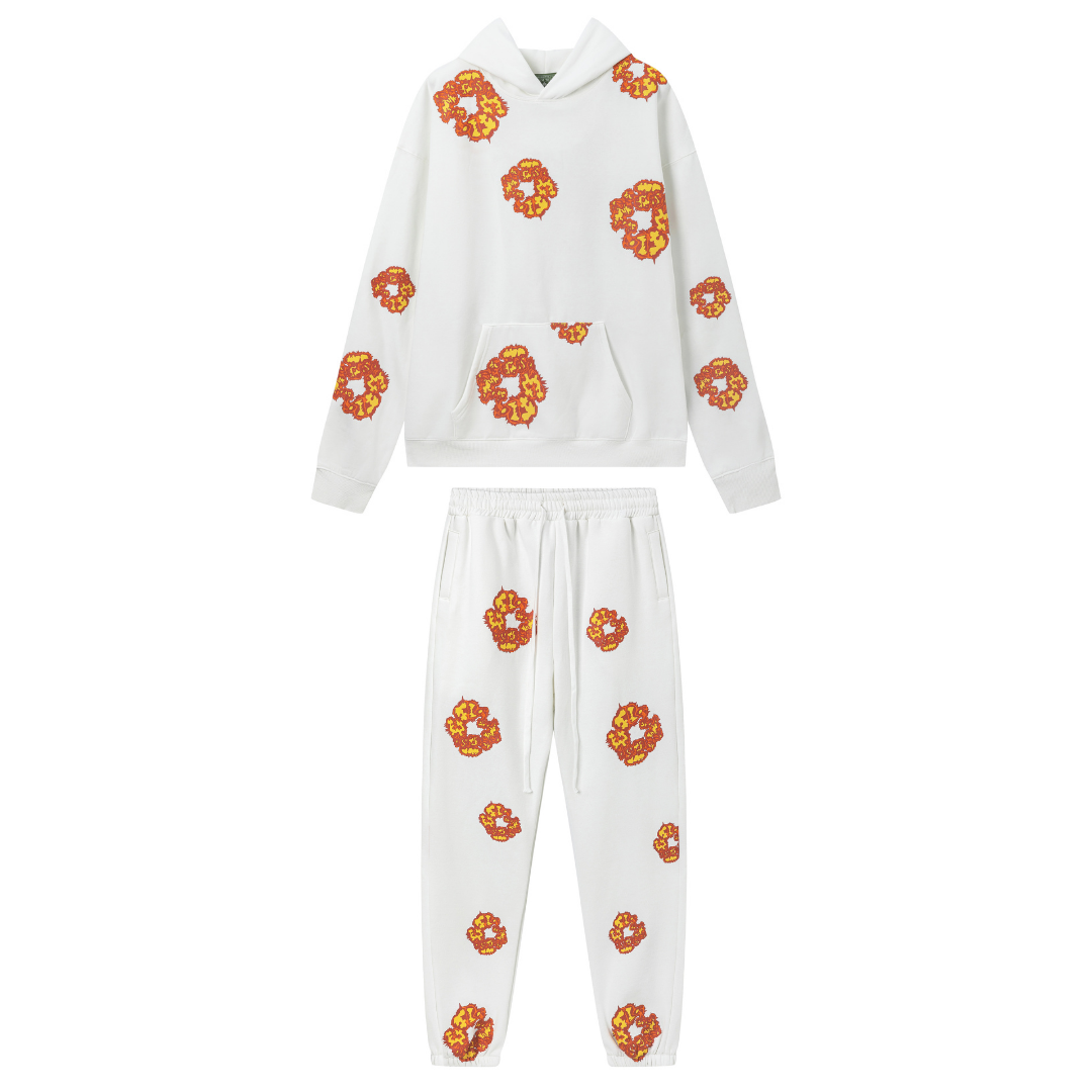 Survêtement en denim blanc et orange