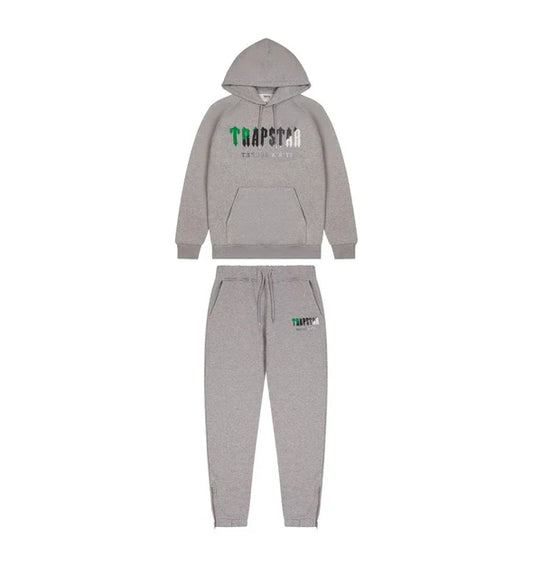 Survêtement à capuche Trapstar Chenille Decoded - Gris/Vert Abeille