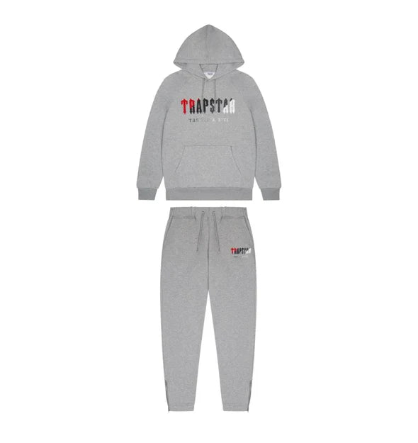 Survêtement à capuche Trapstar Chenille Decoded - Gris/Rouge